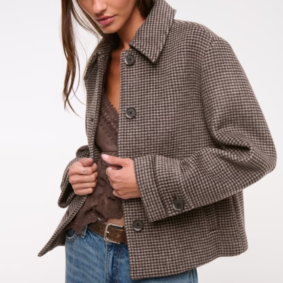 Abercrombie & Fitch EUC Dark Coffee Cropped Wool-Blend Coat XXS - Picture 8 of 16